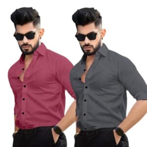 Pinkmint Men's Solid Shirt | Soft Cotton Blend | Casual Shirt | Plain | Full Sleeve - Regular Fit (Available in Plus Size and Pack of 2)