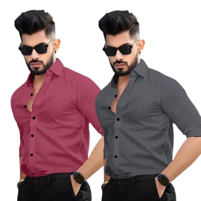 Pinkmint Men's Solid Shirt | Soft Cotton Blend | Casual Shirt | Plain | Full Sleeve - Regular Fit (Available in Plus Size and Pack of 2)