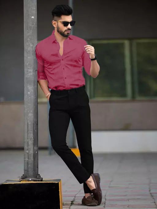Pinkmint Men's Solid Shirt | Soft Cotton Blend | Casual Shirt | Plain | Full Sleeve - Regular Fit (Available in Plus Size and Pack of 2) - Image 3