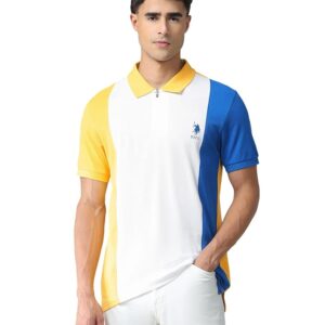 U.S. POLO ASSN. Solid Slim Fit Polo T Shirts for Men - 100% Cotton, Half Sleeves Mens Tshirt - M, Yellow & White