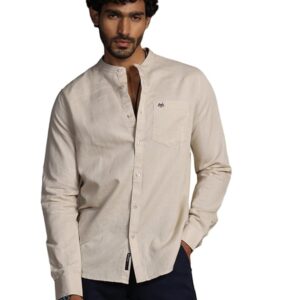 Thomas Scott Men's | Solid | Full Sleeve | Slim Fit | Linen Blend | Mandarin Collar | Casual Shirt