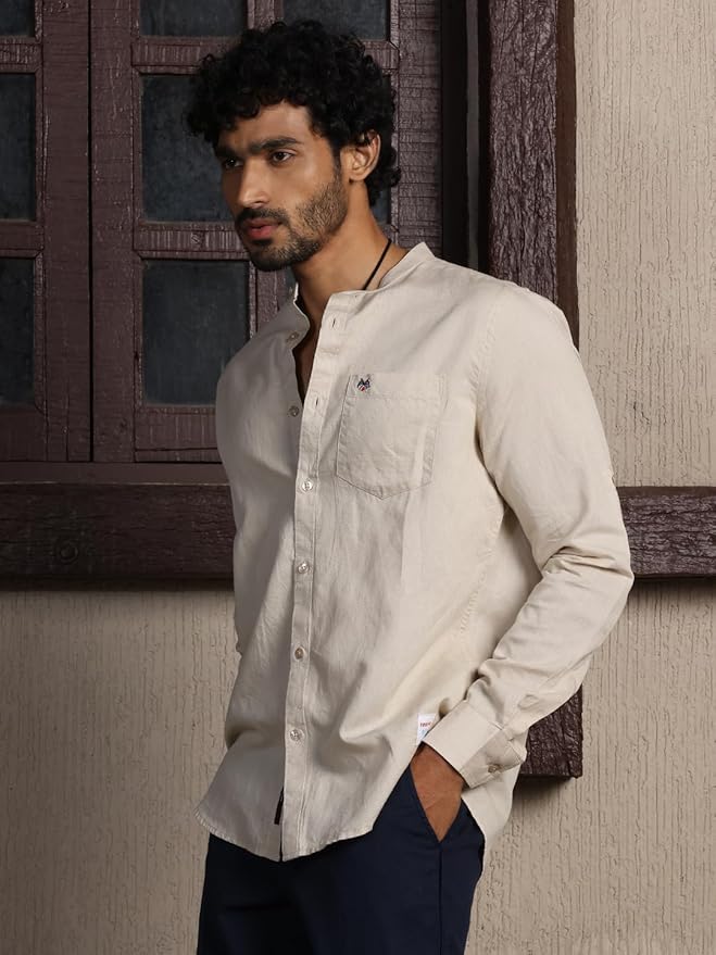 Thomas Scott Men's | Solid | Full Sleeve | Slim Fit | Linen Blend | Mandarin Collar | Casual Shirt - Image 6
