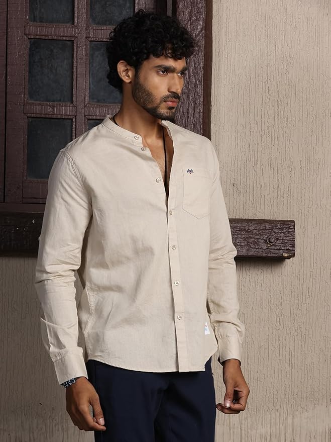 Thomas Scott Men's | Solid | Full Sleeve | Slim Fit | Linen Blend | Mandarin Collar | Casual Shirt - Image 5