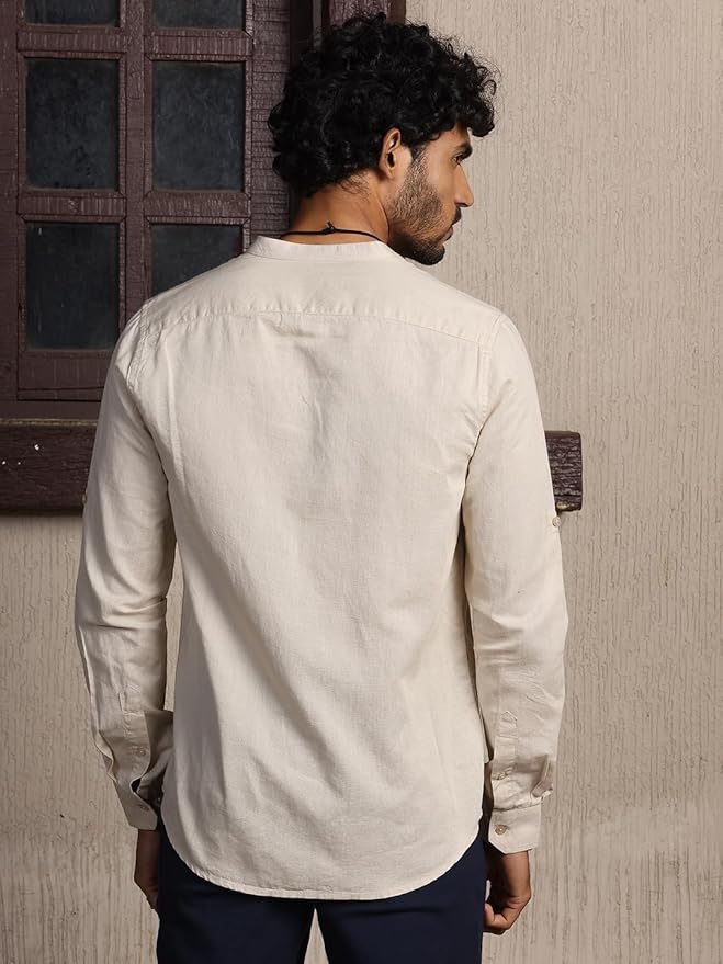 Thomas Scott Men's | Solid | Full Sleeve | Slim Fit | Linen Blend | Mandarin Collar | Casual Shirt - Image 4